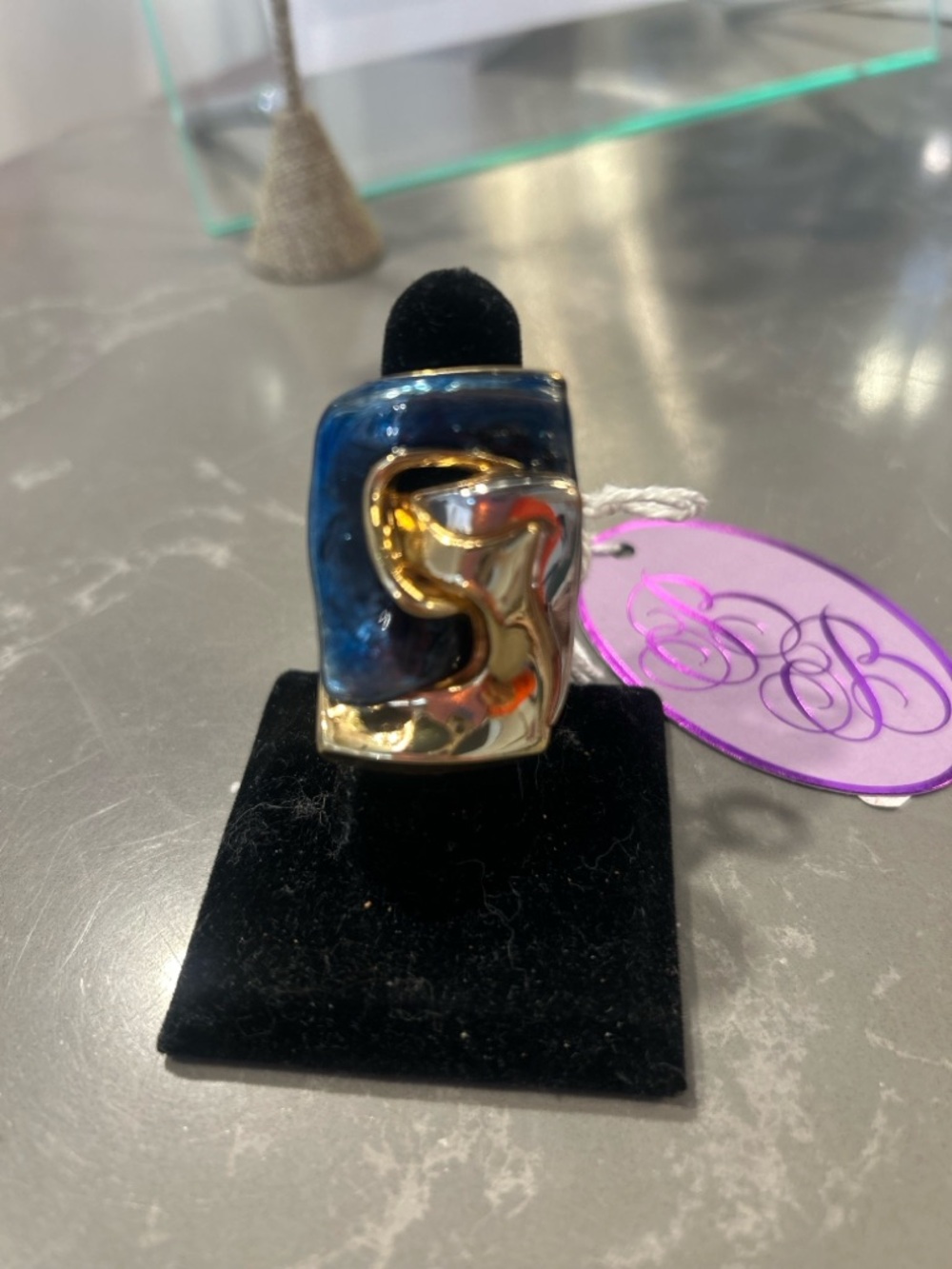 18K Gold/Silver & Enamel OverlaySculptural Ring